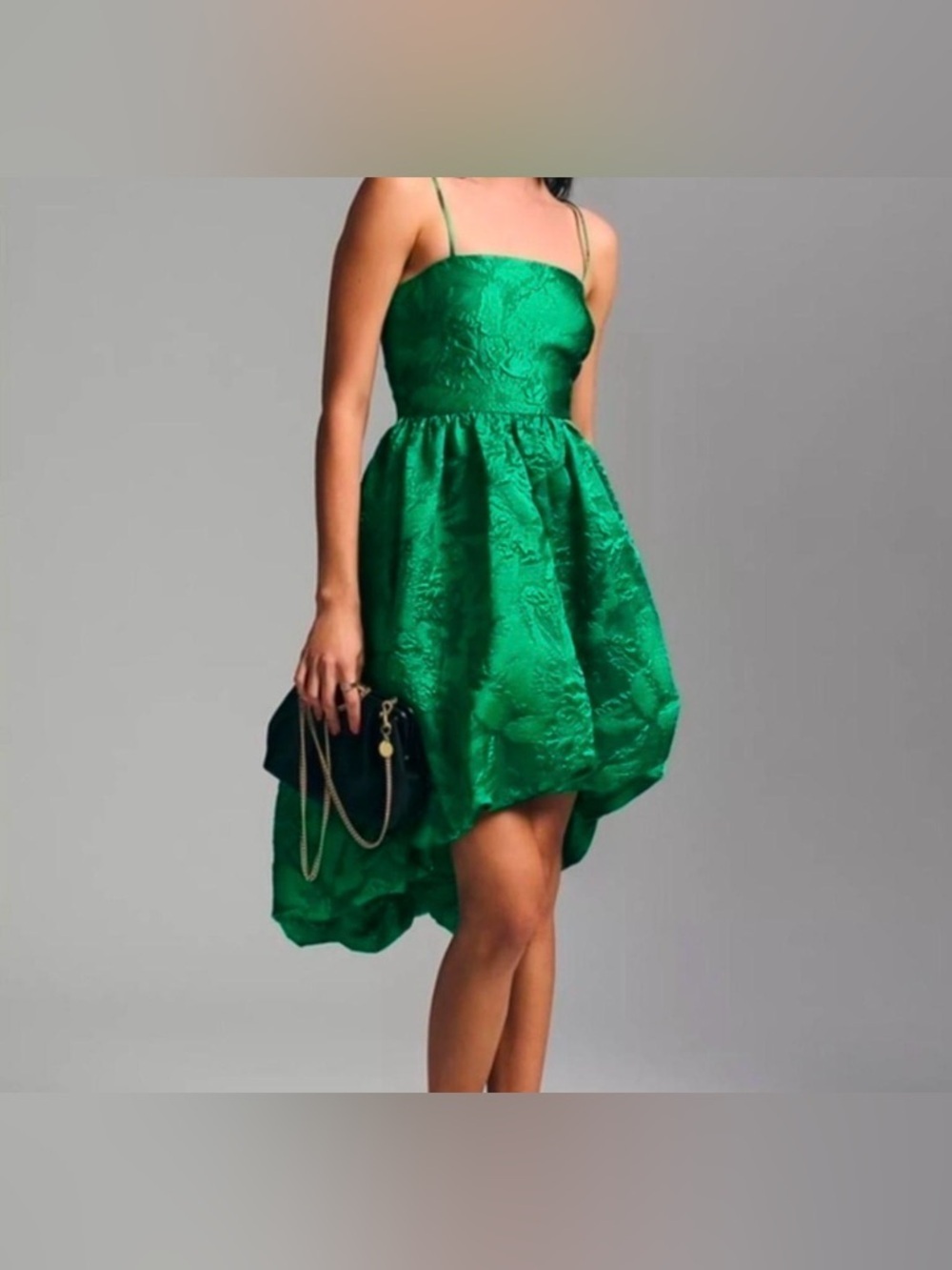 By Anthropologie Green Jacquard Bubble Hem High Low Dress Size 4 Whimsigoth